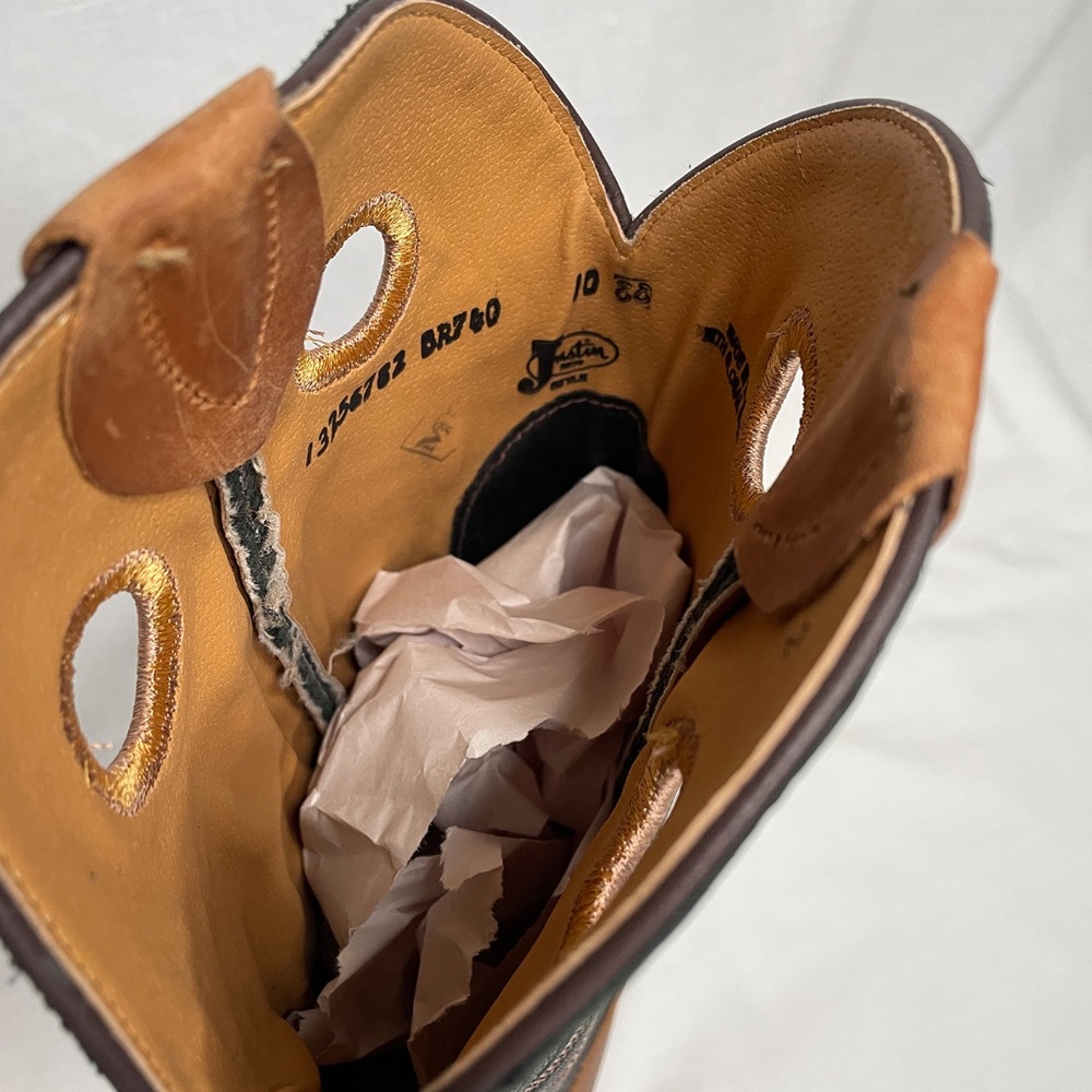 Justin Size 10 EE Caddo BENT RAIL Western SQUARE TOE Boot Copper Brown BR740 - Picture 7 of 12